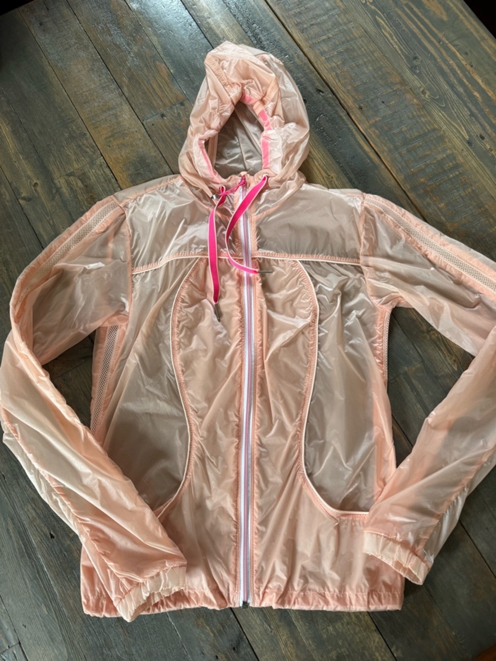 Lululemon Transparent-See Light Pink Semi-Sheer Hooded Windbreaker